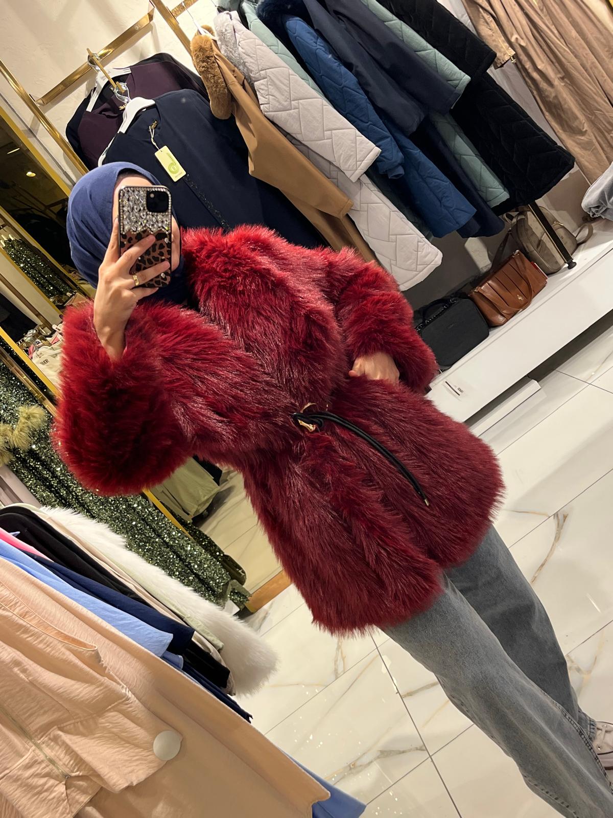 Bordo Premium Peluş Kürk