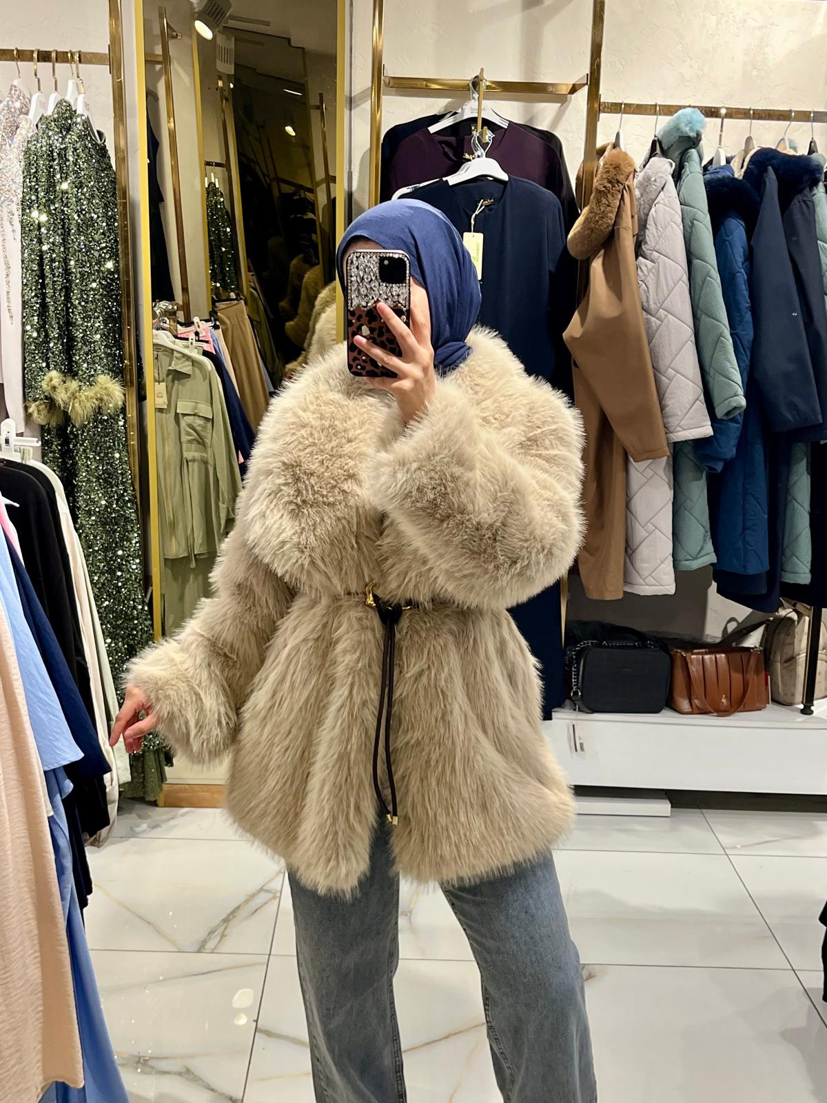Ekru Premium Peluş Kürk