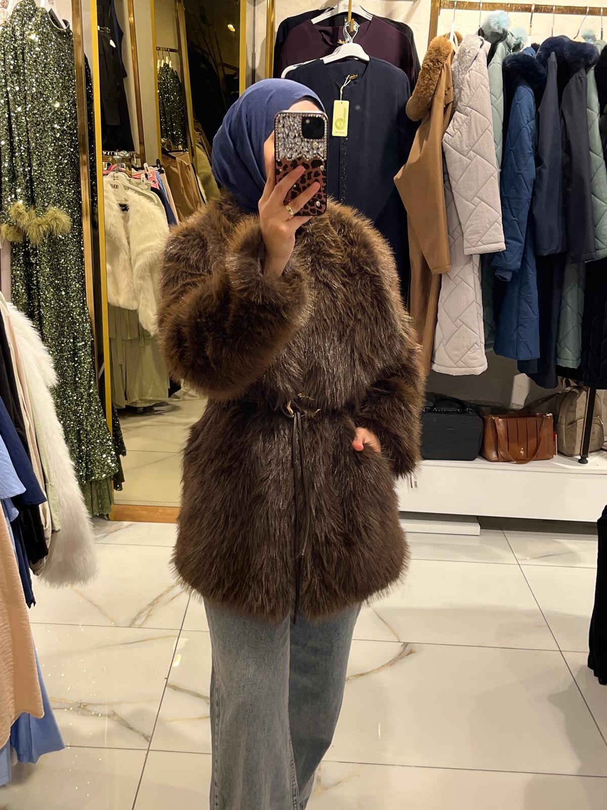 Kahve Premium Peluş Kürk